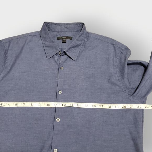John Varvatos Cotton Button Up Shirt Chambray Blue Sz Lg Career Preppy Business - Picture 13 of 16